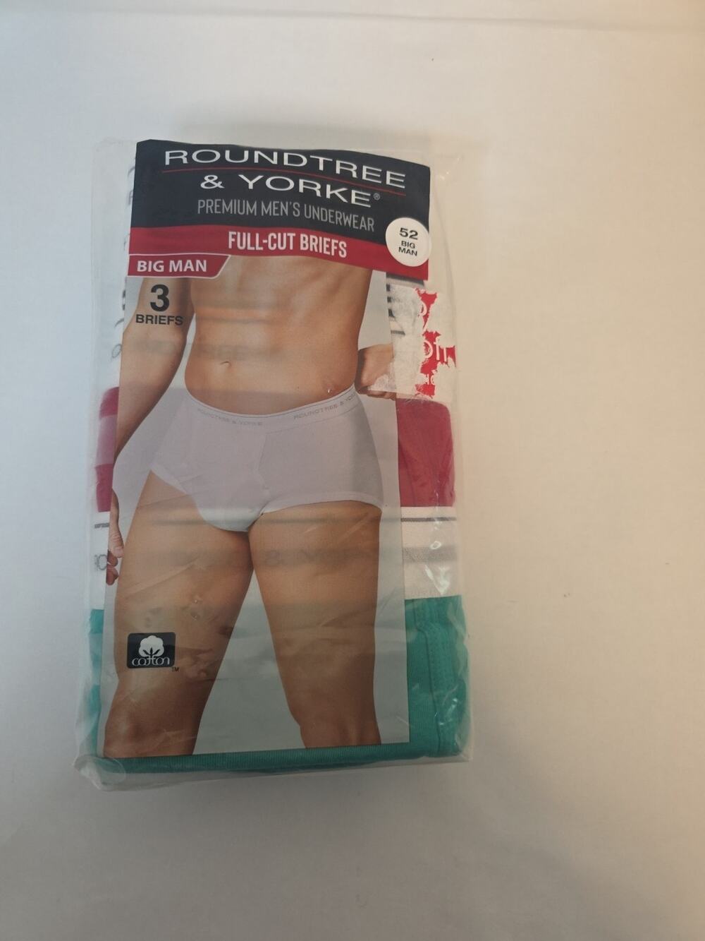 Roundtree & Yorke Premium Mens 52 Underwear 3 Pk Full-Cut Briefs Green White Red